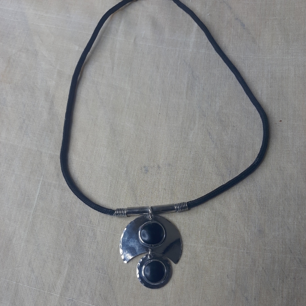 Vintage Silver and Onyx Necklace 1960s